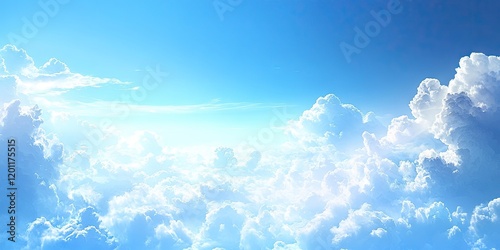 Serene Blue Sky with Soft White Clouds Background Offering Ample Space for Text on a Bright Azure Canvas Ideal for Creative Messaging photo