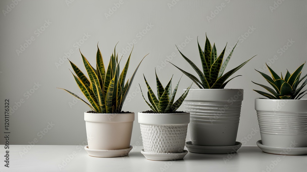 Fototapeta premium Sansevieria (Dracaena) trifasciata laurentii, aka snake plant or monther-in-laws tongue. Houseplant with green and yellow leaves.