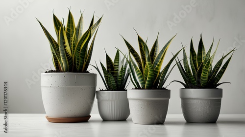 Sansevieria (Dracaena) trifasciata laurentii, aka snake plant or monther-in-laws tongue. Houseplant with green and yellow leaves.