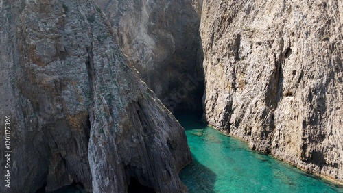 la costa di Palmarola, isola dell'arcipelago delle Pontine vicino a Ponza. Italia,  
Ripresa Aerea della costa dell'isola di Palmarola, la più bella delle isole italiane.  photo