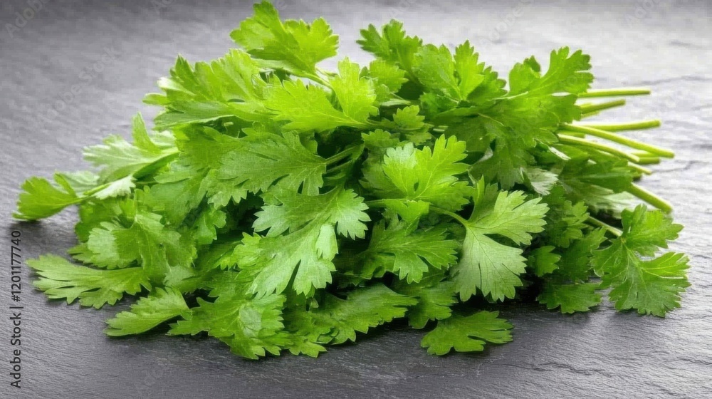 Fresh Parsley and Cilantro Leaves on Slate Board Fresh Parsley and Cilantro Leaves on Slate Board