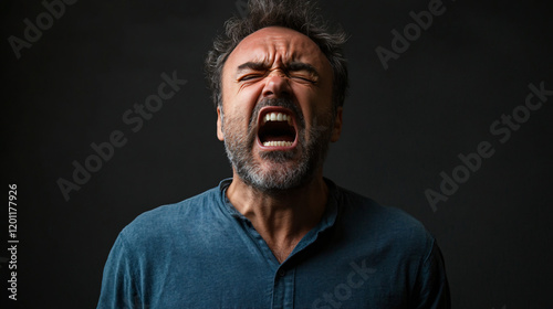 a man with his mouth open and his eyes closed photo