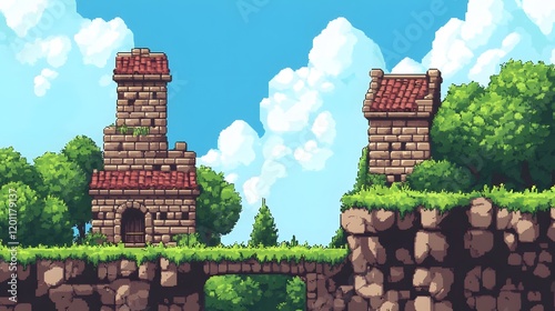 Pixel art dungeon background for 8 bit games.