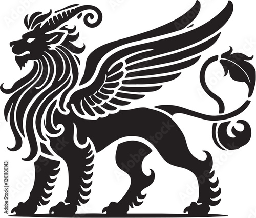 Black Color Mythic Animal Cerberus Silhouette Vector Illustration, Solid White Background