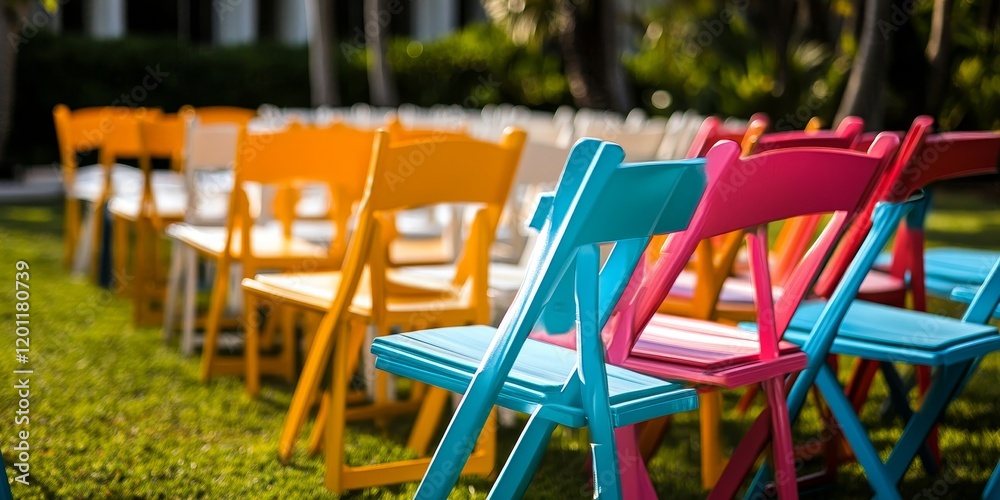 Rows of colorful chairs, Generative AI Rows of colorful chairs, Generative AI