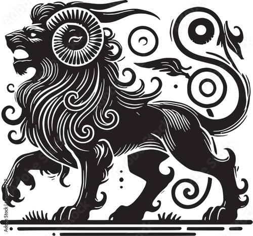 Wallpaper Mural Black Color Mythic Animal Cerberus Silhouette Vector Illustration, Solid White Background Torontodigital.ca