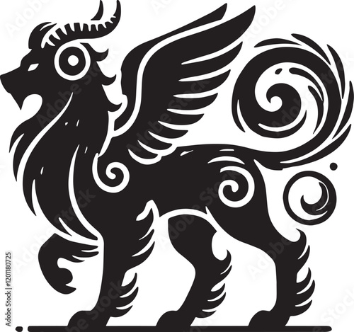 Wallpaper Mural Black Color Mythic Animal Cerberus Silhouette Vector Illustration, Solid White Background Torontodigital.ca