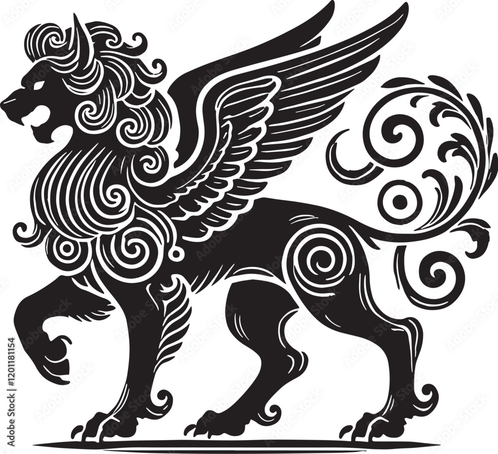 Obraz premium Black Color Mythic Animal Cerberus Silhouette Vector Illustration, Solid White Background