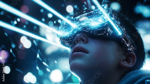 Wallpaper Mural A boy wearing a virtual reality headset is looking at a cityscape Torontodigital.ca