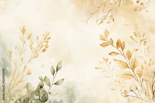 Wallpaper Mural A luxury wedding suite featuring golden botanical designs, paired with soft watercolor backgrounds and elegant fonts. Torontodigital.ca