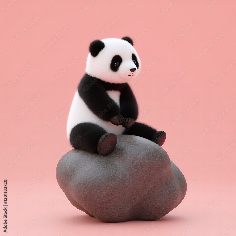 Adorable Panda Sitting on a Rock: A 3D Rendered Image Adorable Panda Sitting on a Rock: A 3D Rendered Image