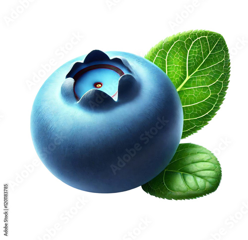 Isolated blueberry. Fresh blueberry fruit with leaves isolated on white background with clipping mask. photo