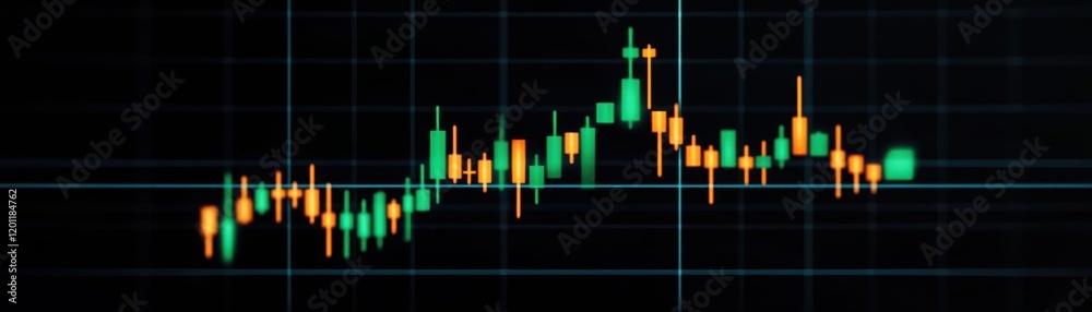 A detailed stock market chart featuring candlestick patterns, highlighting fluctuations in stock prices over time. A detailed stock market chart featuring candlestick patterns, highlighting fluctuations in stock prices over time.