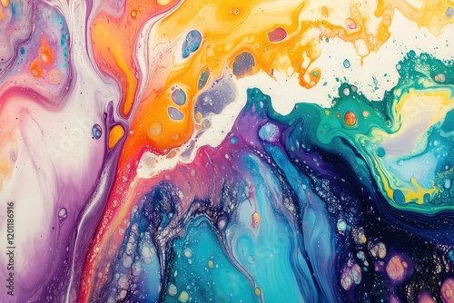 A lively rainbow-inspired abstraction with organic shapes blending harmoniously and bursting with energy.