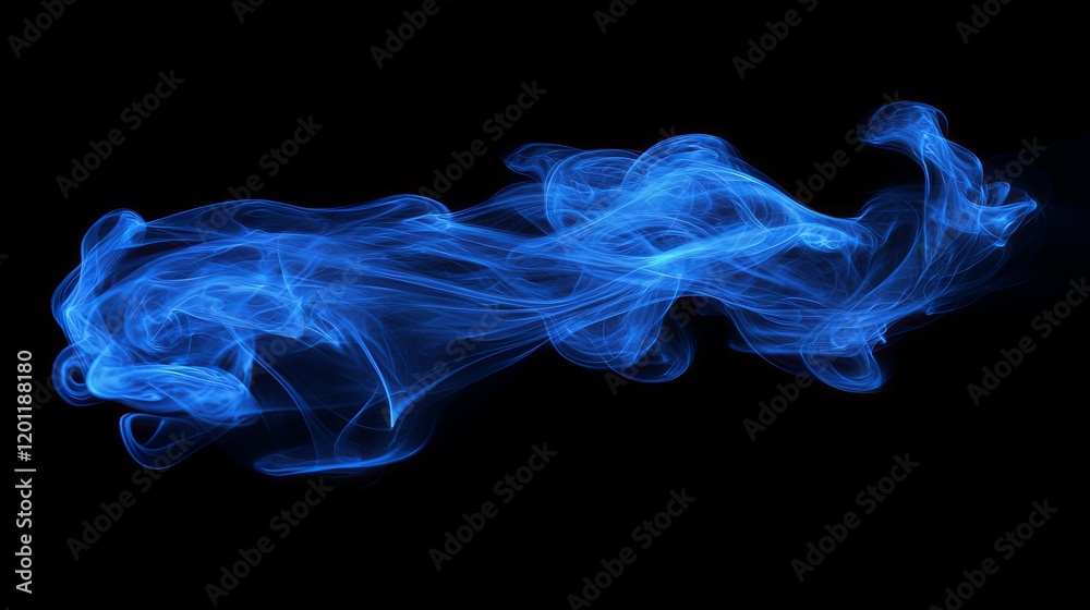 Abstract Blue Smoke Swirls on Black Background Abstract Blue Smoke Swirls on Black Background