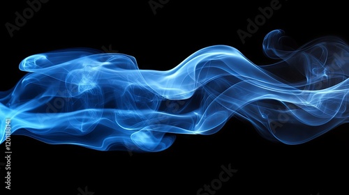 Abstract Blue Smoke Swirls on Black Background - Photography