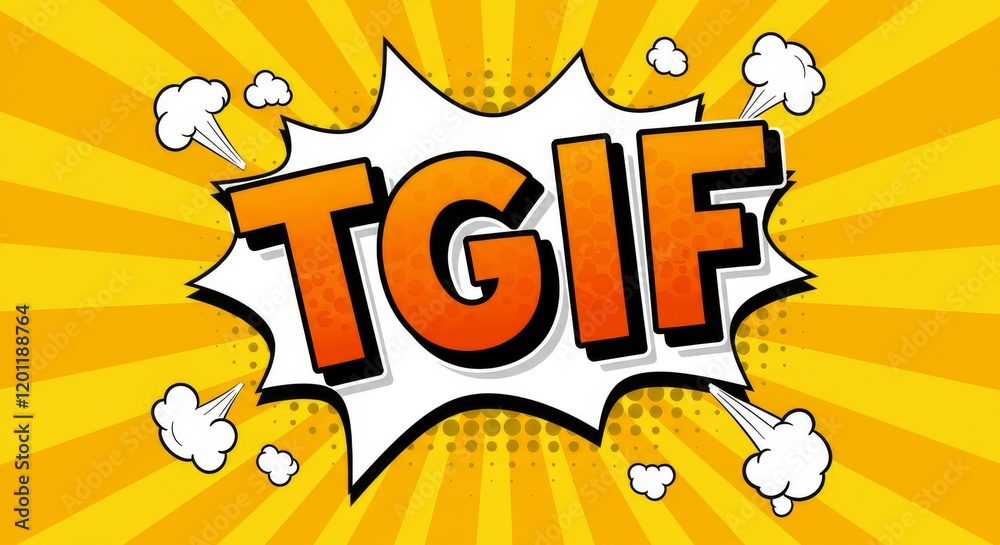 Fototapeta premium TGIF Comic Style Bold Yellow Vibrant Design with Fun Text Explosion