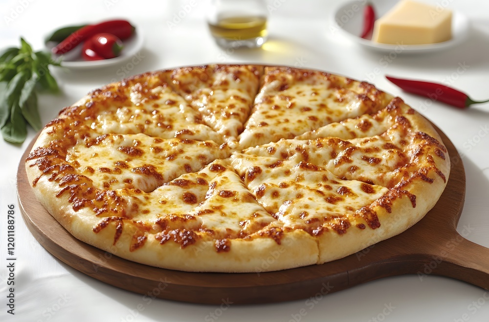 Delicious Cheese Pizza Slices on Wooden Board Delicious Cheese Pizza Slices on Wooden Board