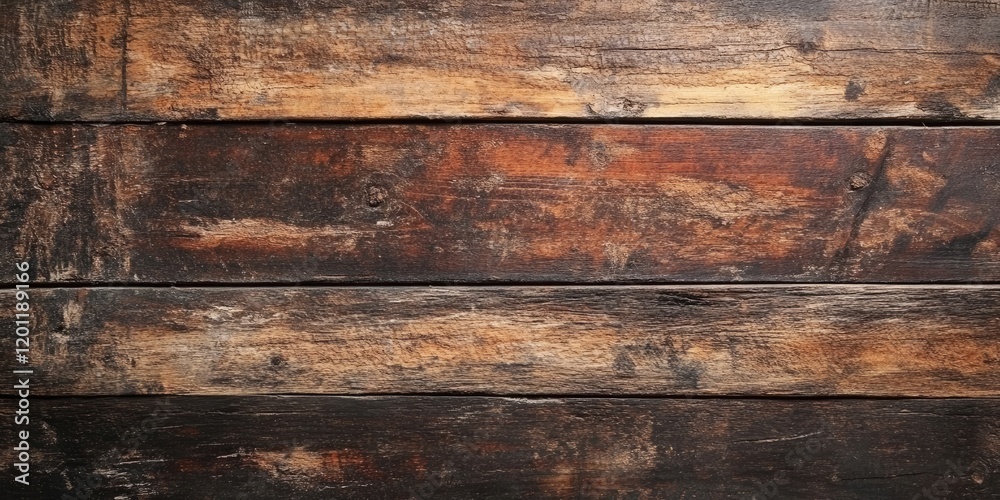 Textured dark brown wooden wall background with worn, rustic planks arranged horizontally creating an abstract, natural pattern top view Textured dark brown wooden wall background with worn, rustic planks arranged horizontally creating an abstract, natural pattern top view