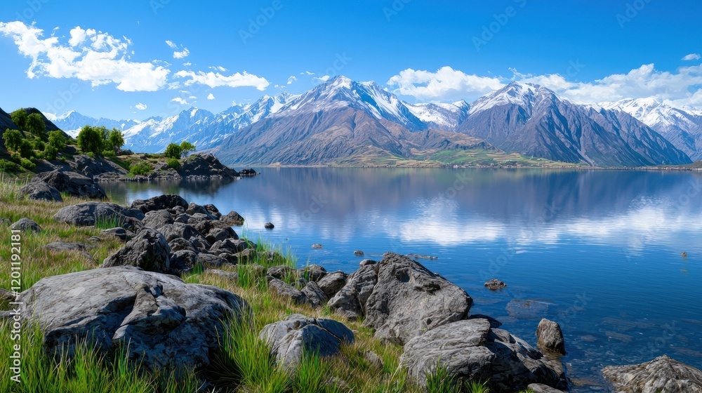 Naklejka premium Serene mountain lake landscape