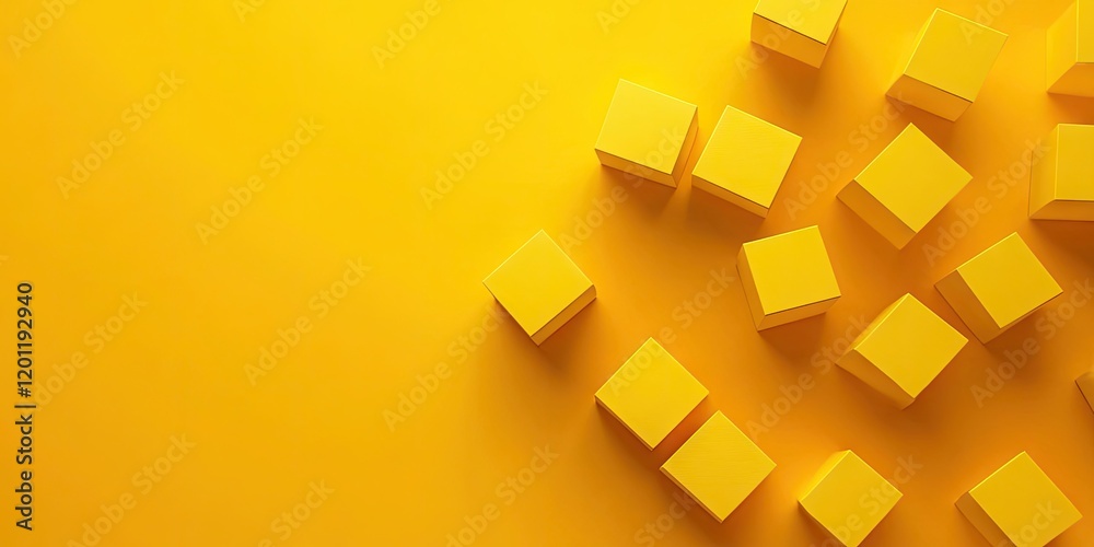 Colorful arrangement of turned yellow cubes on a bright yellow background with ample copy space showcasing the concept of business limitations. Colorful arrangement of turned yellow cubes on a bright yellow background with ample copy space showcasing the concept of business limitations.