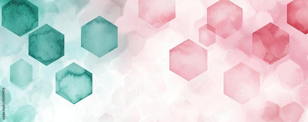 Hexagonal watercolor concept. Abstract hexagonal pattern in soft colors with a watercolor effect for creative designs.