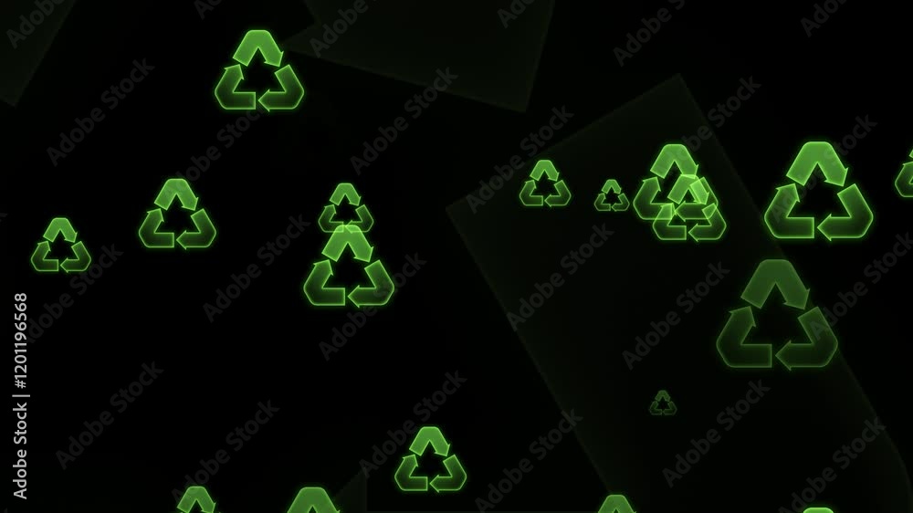 Animated recycle sign particles moving forward isolated transparent background in 4k alpha channel. Animation of recycle with seamless loop movement. Suitable for environment, and educational content.