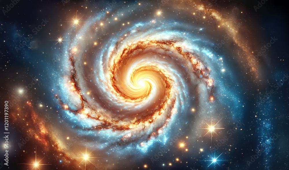 A swirling spiral galaxy with a bright core and vibrant arms, filled with stars and nebulae. A swirling spiral galaxy with a bright core and vibrant arms, filled with stars and nebulae.
