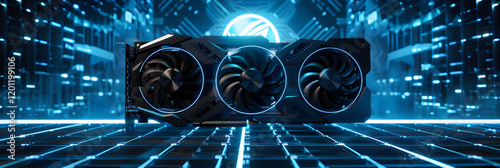 Futuristic LX Video Card Over Digital Grid - Performance and Speed Unleashed photo