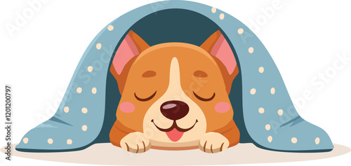 A dog sleeping under a blue blanket, or with a red blanket, animals vector design.
