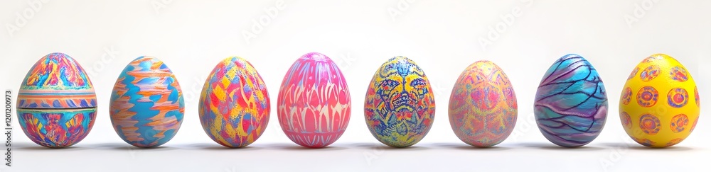 Eight Vibrantly Painted Easter Eggs In A Row Eight Vibrantly Painted Easter Eggs In A Row