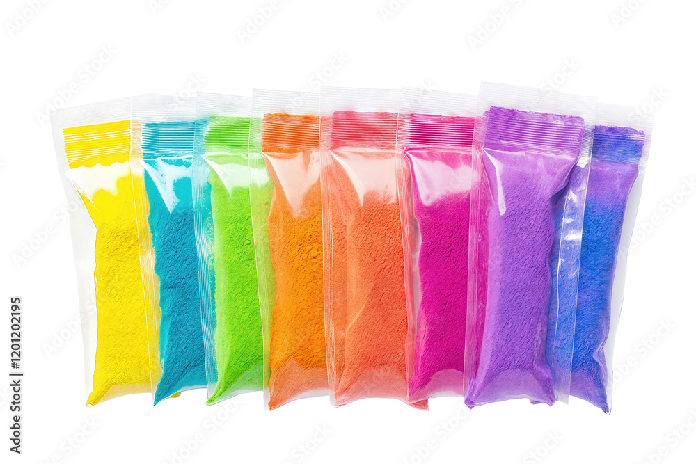 Naklejka premium Variety of Holi colors in transparent packaging