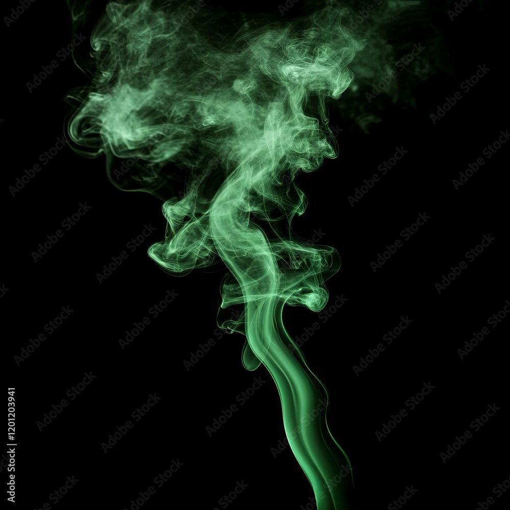 Fototapeta premium Abstract Green Smoke Photography: Swirling Wisps on Black Background