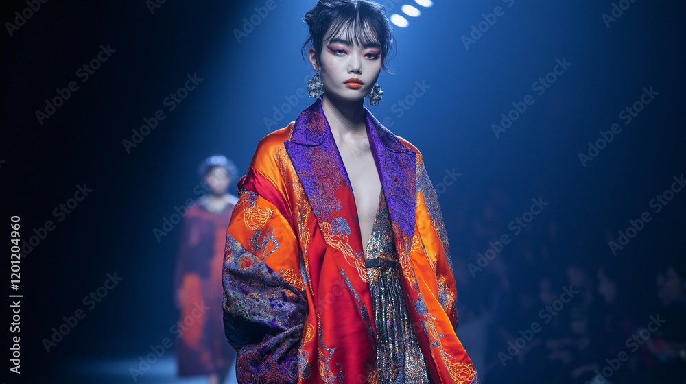 Fototapeta premium Female Model looking in to the camera, fashion runway