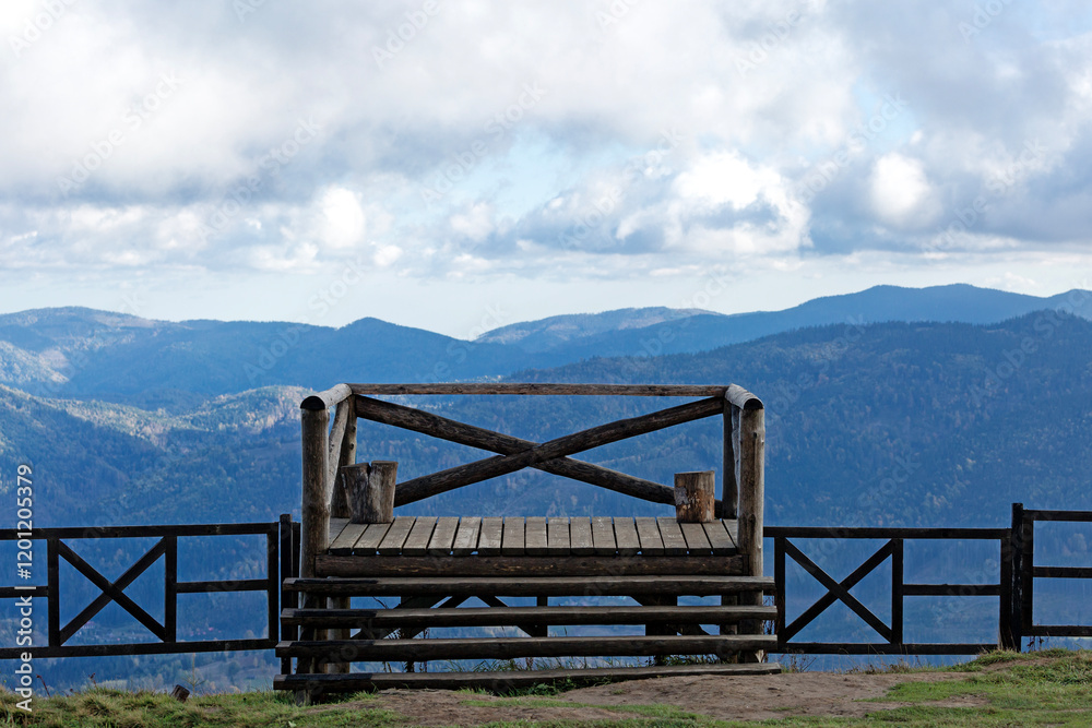 An observation deck without people on the top of the mountain. An observation deck without people on the top of the mountain.