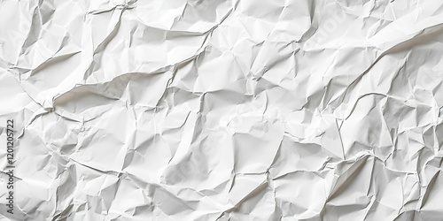 Crumpled white paper texture with deep creases and varying shadows creating a dynamic backdrop suitable for flatlays and minimalist designs. photo