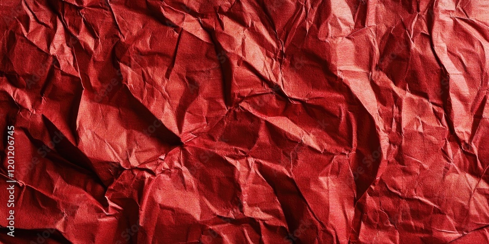 Crumpled red paper texture with deep wrinkles and creases creating a vibrant and dynamic surface, ideal for backgrounds or design elements. Crumpled red paper texture with deep wrinkles and creases creating a vibrant and dynamic surface, ideal for backgrounds or design elements.