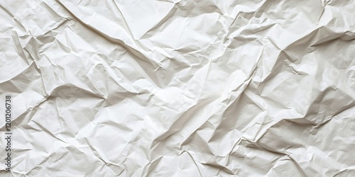 Crumpled white paper background with soft gray shadows and highlights, showing textured folds in a top-down view, ideal for flatlays and scenes. photo