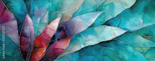 Wallpaper Mural Glazed watercolor idea. Vibrant abstract leaves with rich colors create a stunning visual effect. Torontodigital.ca