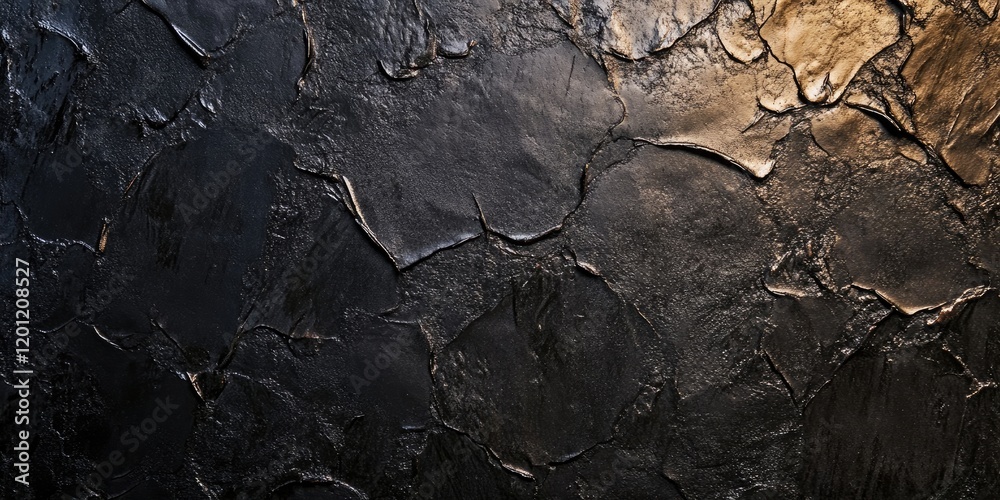 Textured dark coarse wall background with deep black and subtle bronze highlights creating an abstract artistic composition for design use. Textured dark coarse wall background with deep black and subtle bronze highlights creating an abstract artistic composition for design use.