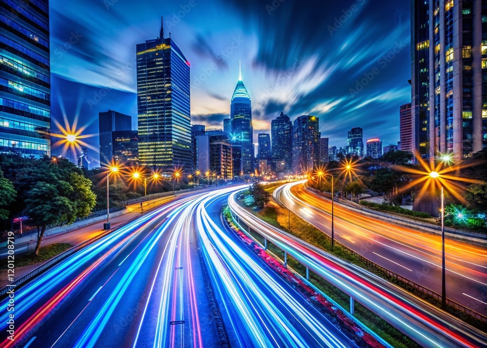 Fototapeta premium Long Exposure Light Trails Cityscape at Night - Urban Photography
