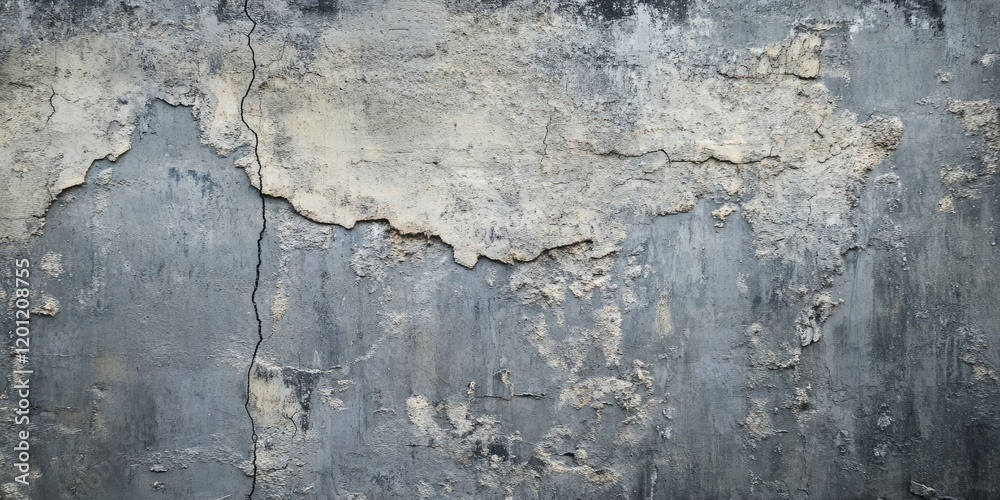 Grungy grey textured wall with cracked and peeling yellowish patches in the center and rough surface throughout, ideal for backgrounds and designs. Grungy grey textured wall with cracked and peeling yellowish patches in the center and rough surface throughout, ideal for backgrounds and designs.