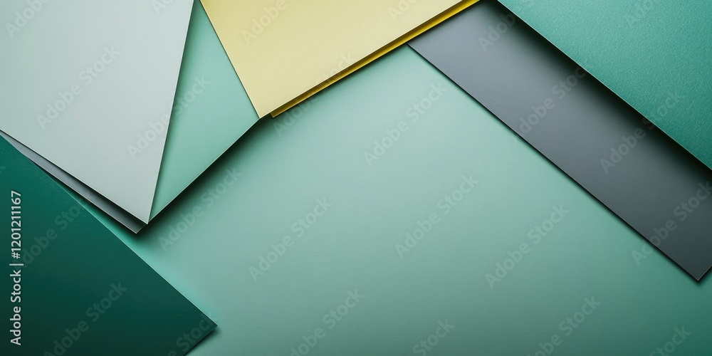 Pastel colored paper in shades of green gray and yellow layered diagonally on a soft mint backdrop for creative design and promotional purposes Pastel colored paper in shades of green gray and yellow layered diagonally on a soft mint backdrop for creative design and promotional purposes