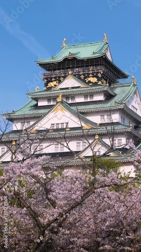 Osaka Castle with a blue sky, Osaka Japan.