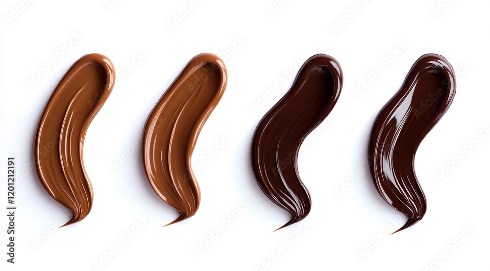 Four different swirled chocolate lines isolated on a white background. Four different swirled chocolate lines isolated on a white background.