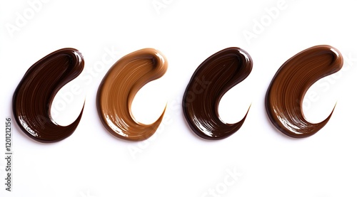 Four different swirled chocolate lines isolated on a white background.