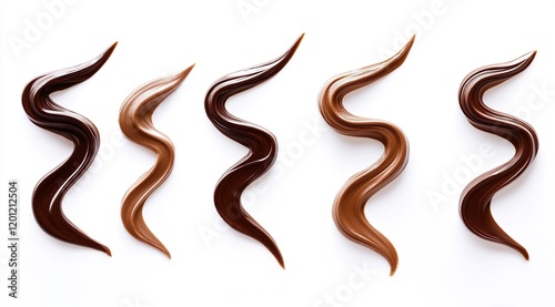 Four different swirled chocolate lines isolated on a white background.
