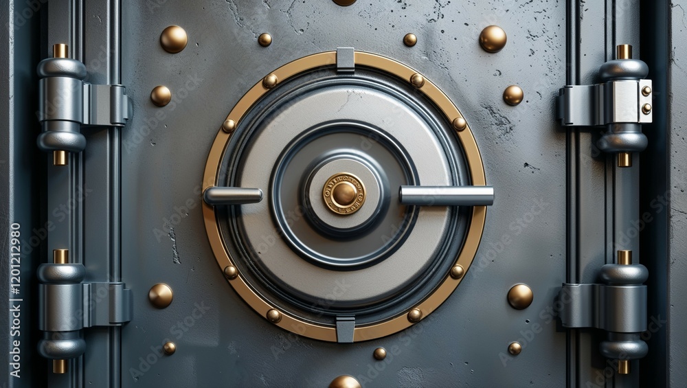 Metallic vault door with a gold lock, echoing abstract security Metallic vault door with a gold lock, echoing abstract security
