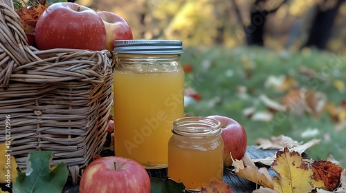 Fresh Apple Cider in Jars Autumn Harvest Drink