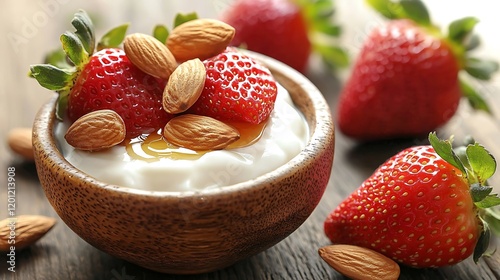 Delicious Yogurt with Strawberries Almonds and Honey